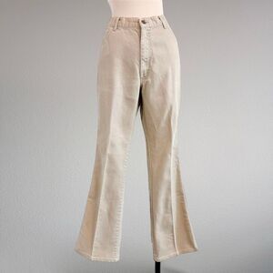 Vintage 70s Tan High Rise Flare Jeans Pleated Boot Bootcut 32” 34”